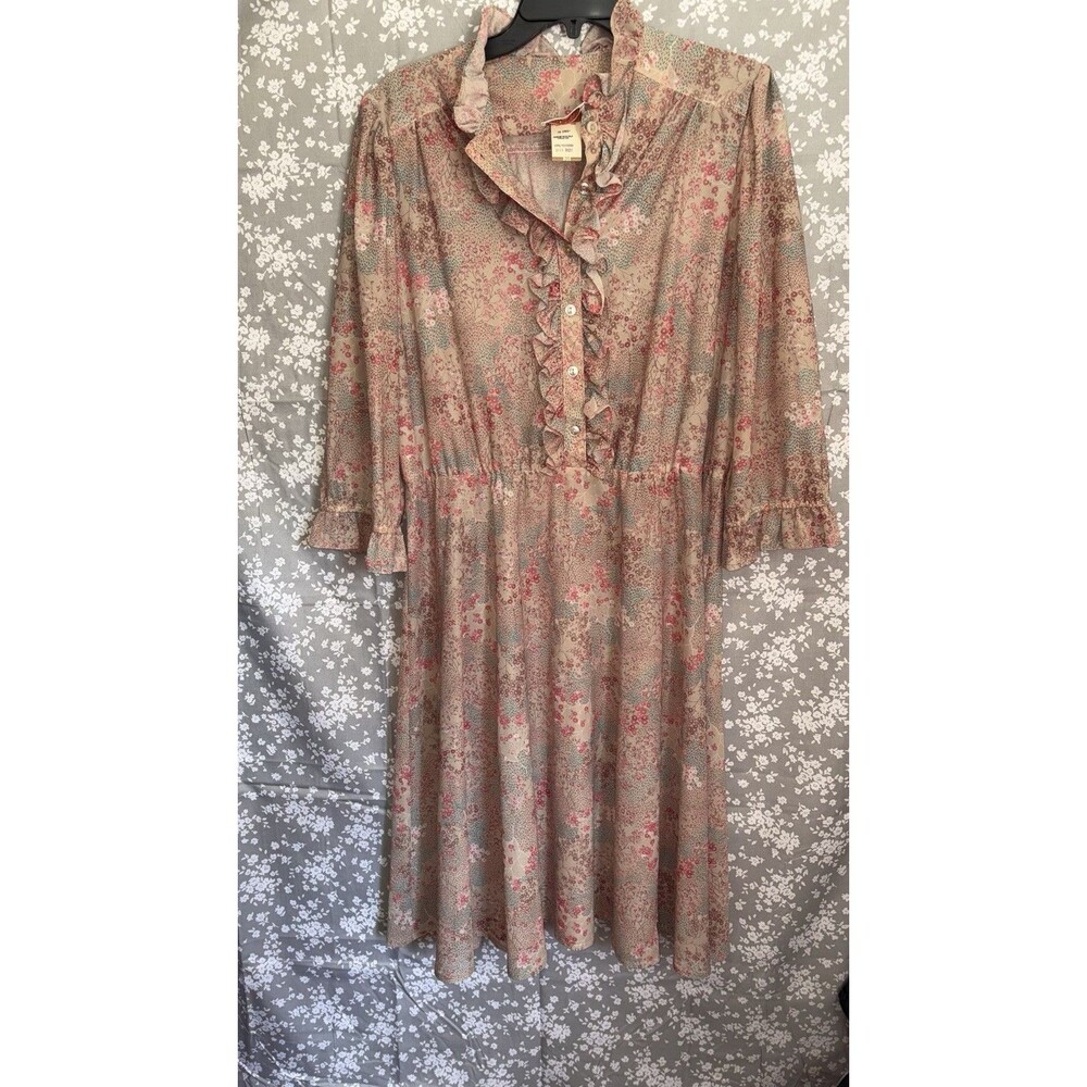 Amy Deb Dress Size 20 Prairie Vintage 70s 80s Floral Midi Peasant 45” Chest